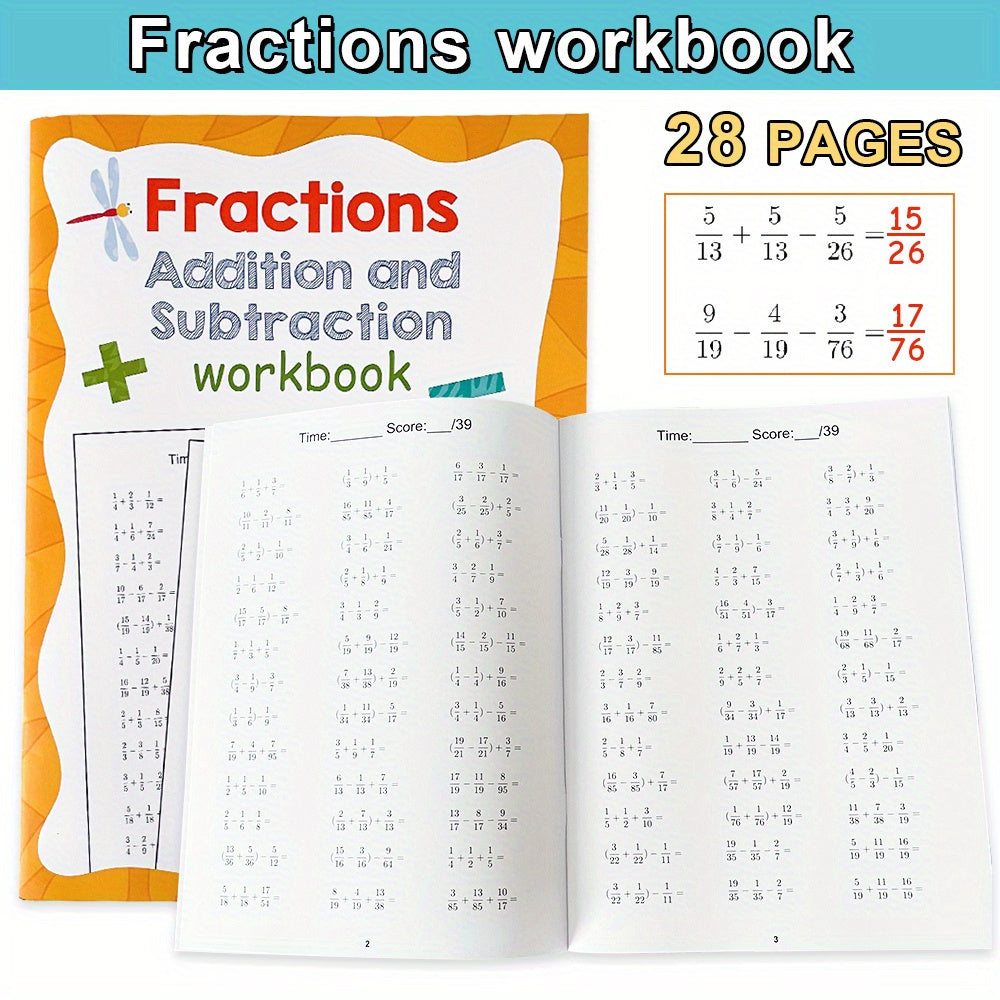LACHILLY Fractions Add & Subtract Workbook - 28 Pages Math Learning Exercise