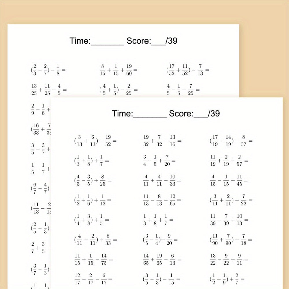 LACHILLY Fractions Add & Subtract Workbook - 28 Pages Math Learning Exercise