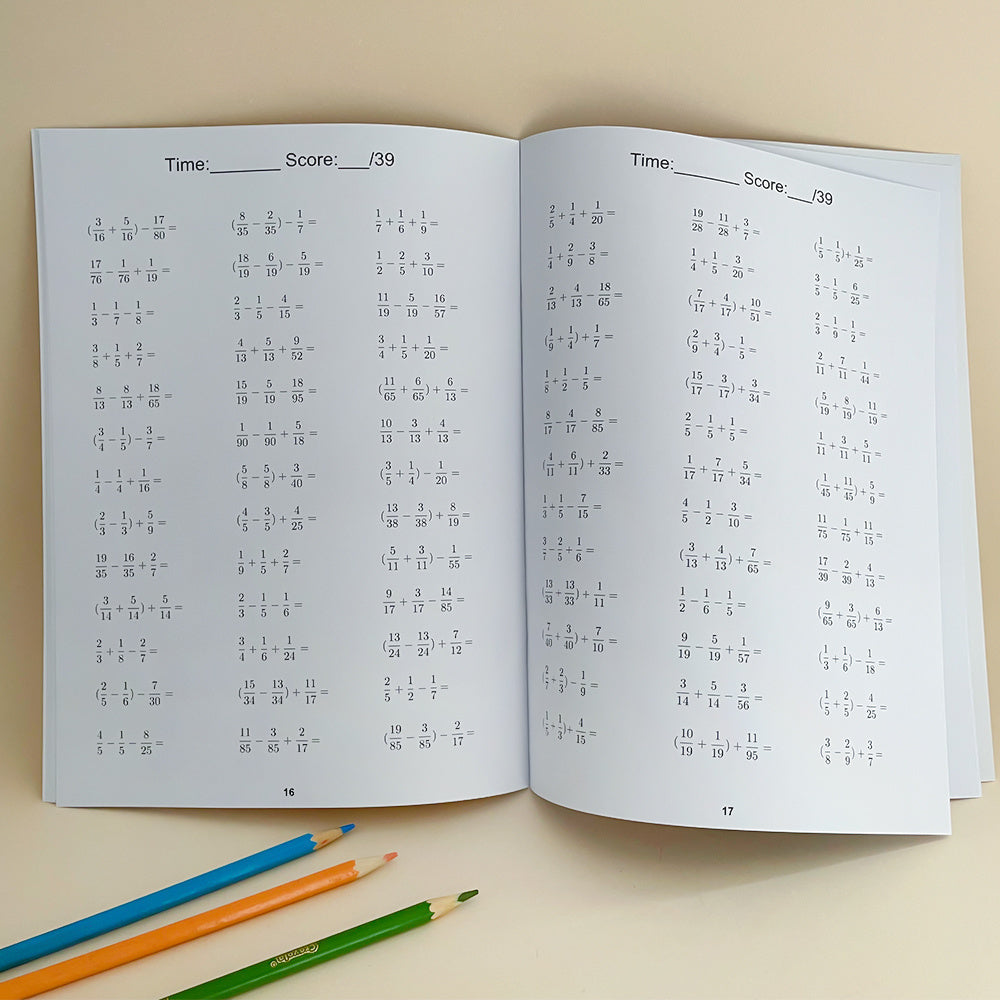 LACHILLY Fractions Add & Subtract Workbook - 28 Pages Math Learning Exercise