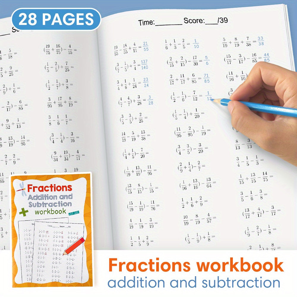 LACHILLY Fractions Add & Subtract Workbook - 28 Pages Math Learning Exercise