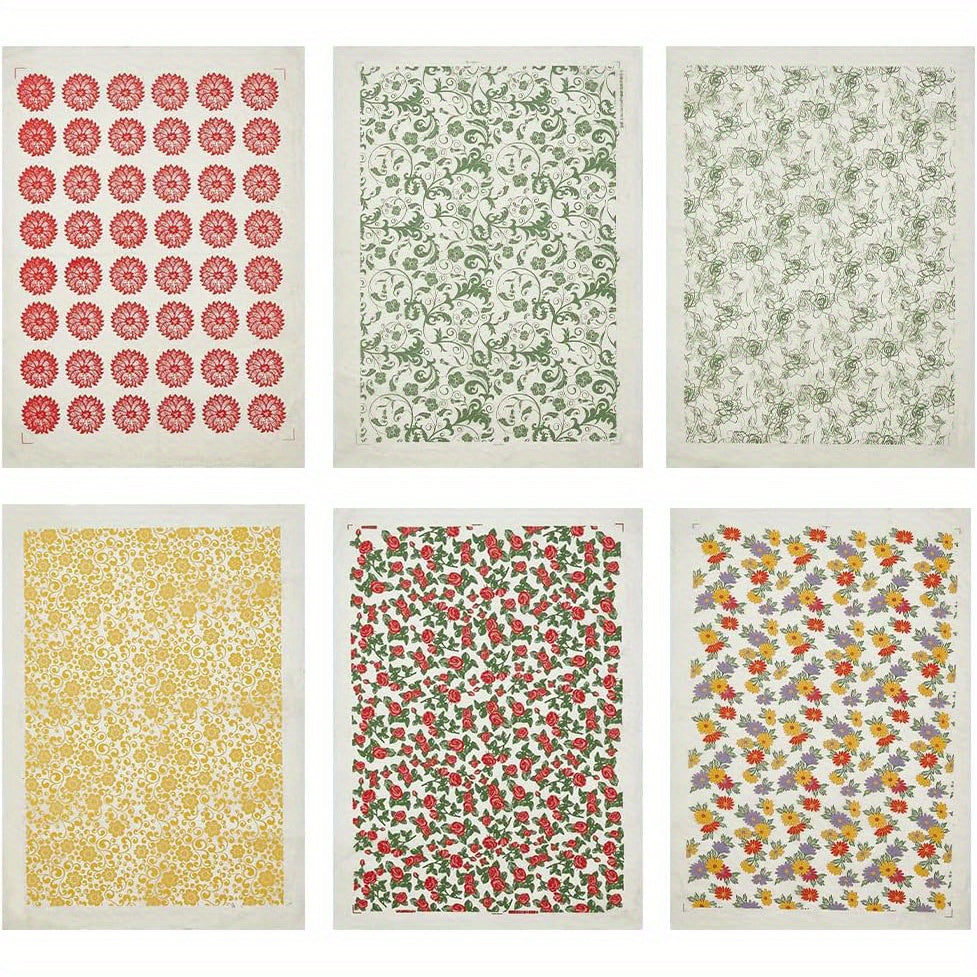 6 Pack Flower Pattern Ceramic Decals 53x38cm Pottery Clay Transfer Kit