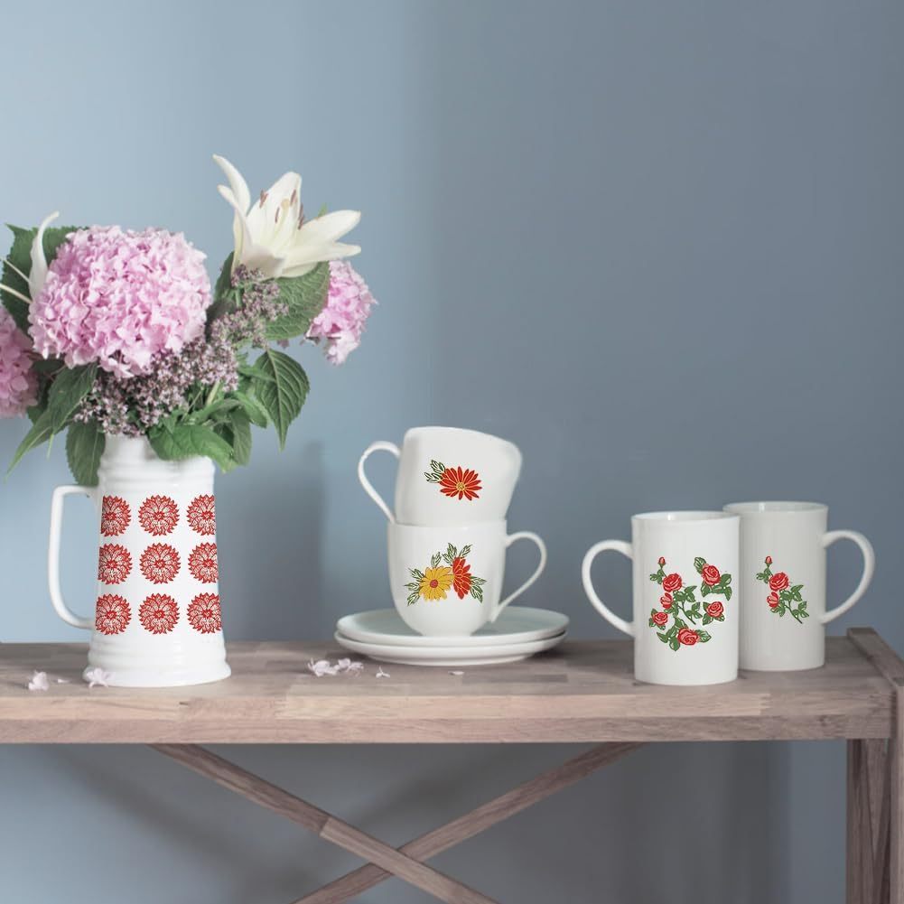 6 Pack Flower Pattern Ceramic Decals 53x38cm Pottery Clay Transfer Kit