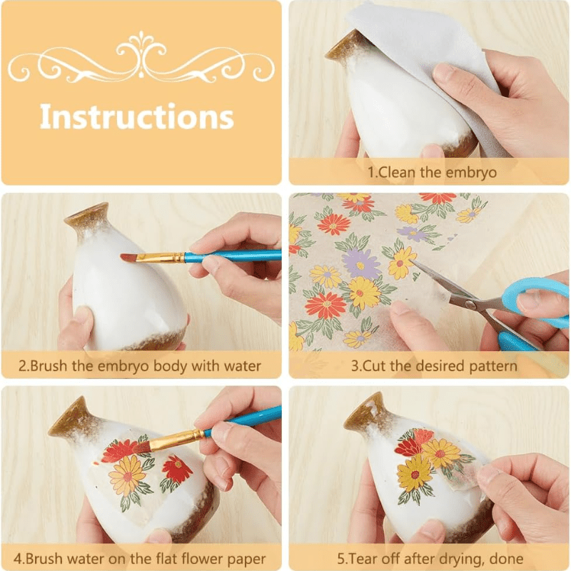 6 Pack Flower Pattern Ceramic Decals 53x38cm Pottery Clay Transfer Kit