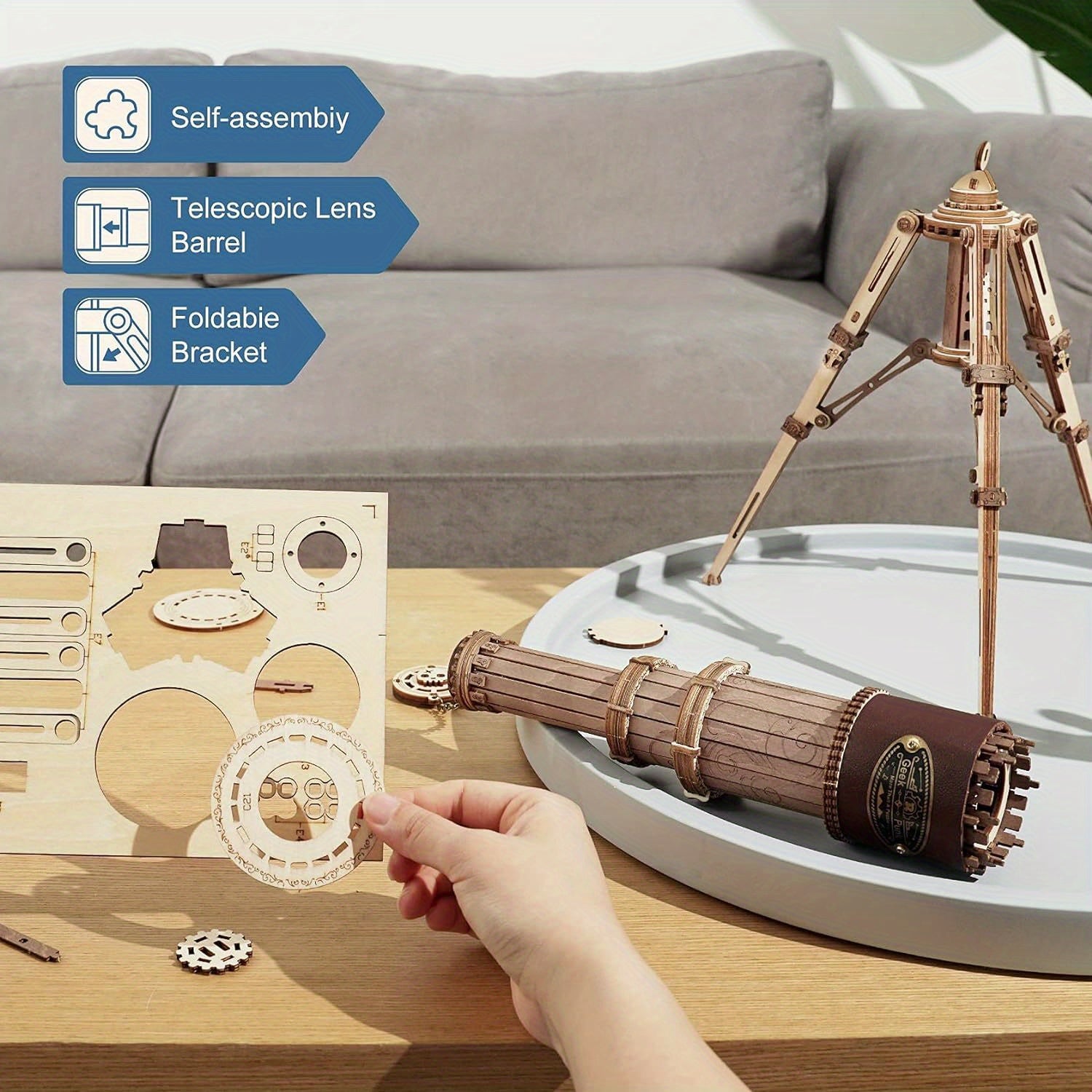DIY Monocular Telescope 3D Wooden Puzzle Model Building Kit for Adults