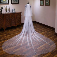 Long Cathedral Wedding Veil with Comb Soft Yarn Polyester Baroque Style