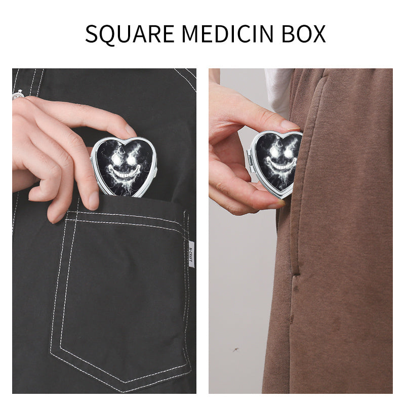 Heart Shaped Pill Box with 2 Compartments - Smile Line Pattern Print