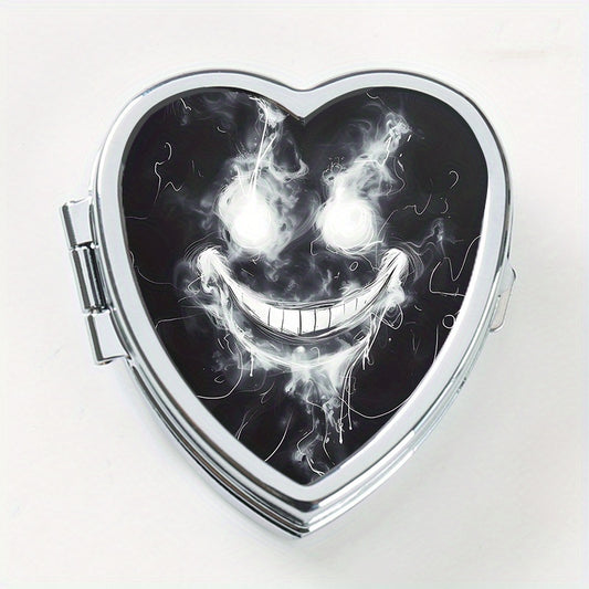 Heart Shaped Pill Box with 2 Compartments - Smile Line Pattern Print