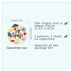 50pcs Spain Travel Vinyl Stickers Set for Adults Reusable Decals