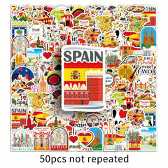 50pcs Spain Travel Vinyl Stickers Set for Adults Reusable Decals
