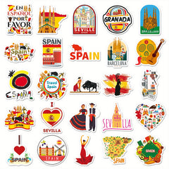 50pcs Spain Travel Vinyl Stickers Set for Adults Reusable Decals