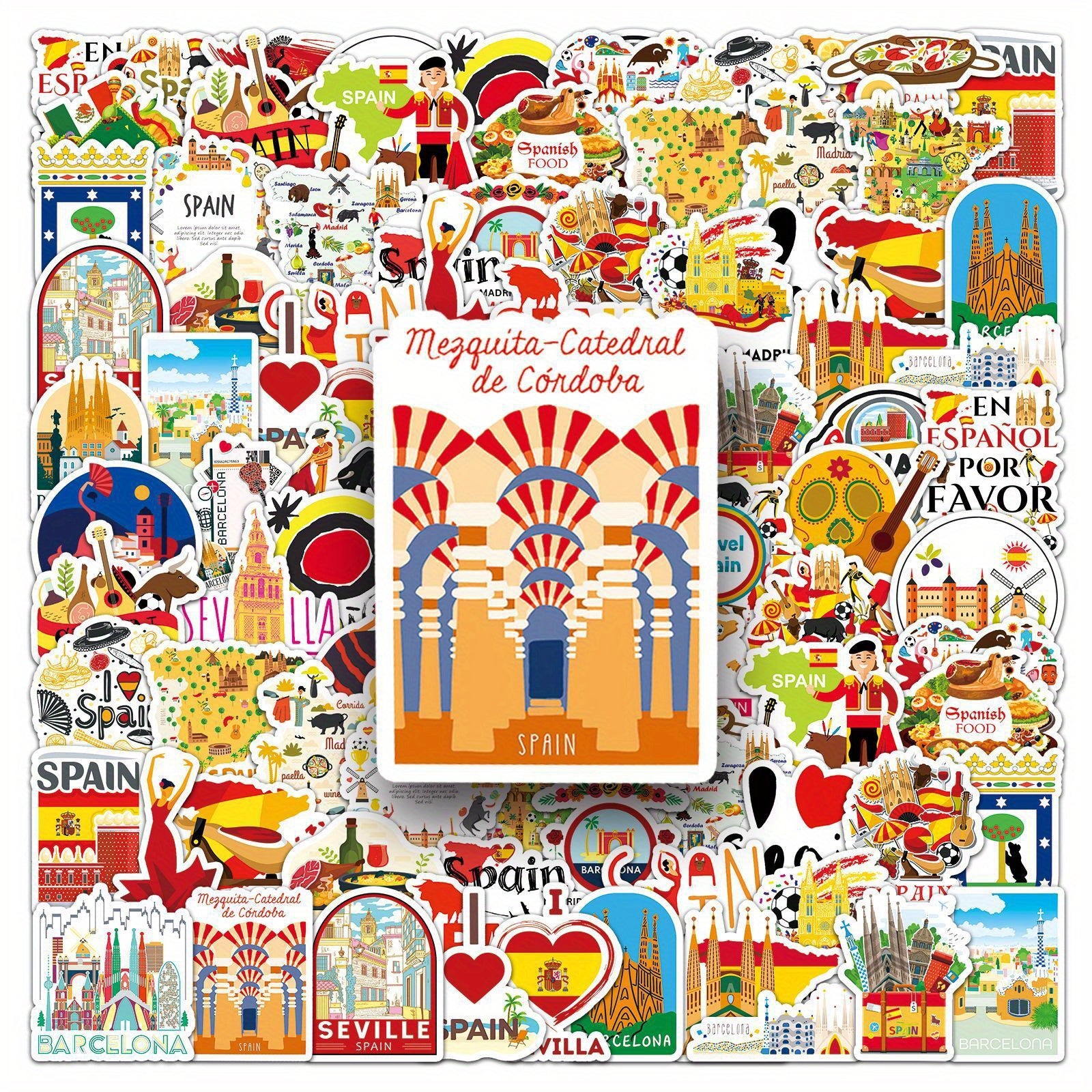 50pcs Spain Travel Vinyl Stickers Set for Adults Reusable Decals