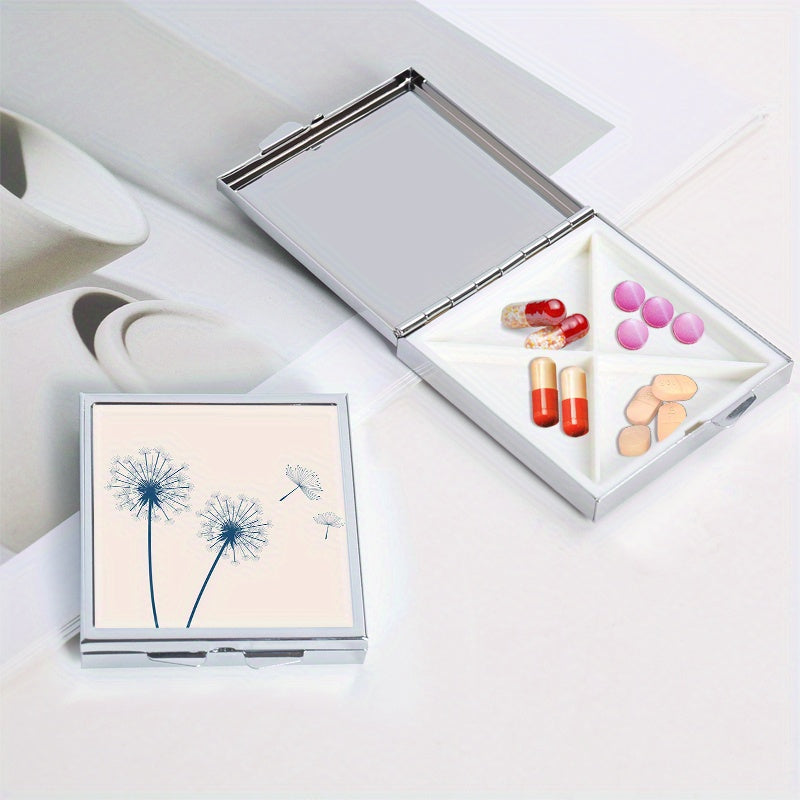 Flying Dandelion Print Pill Box with 4 Compartments