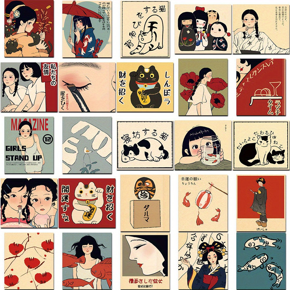 50pcs Japanese Retro Graffiti Stickers for DIY Art on Laptops, Water Bottles