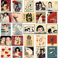 50pcs Japanese Retro Graffiti Stickers for DIY Art on Laptops, Water Bottles