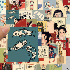 50pcs Japanese Retro Graffiti Stickers for DIY Art on Laptops, Water Bottles