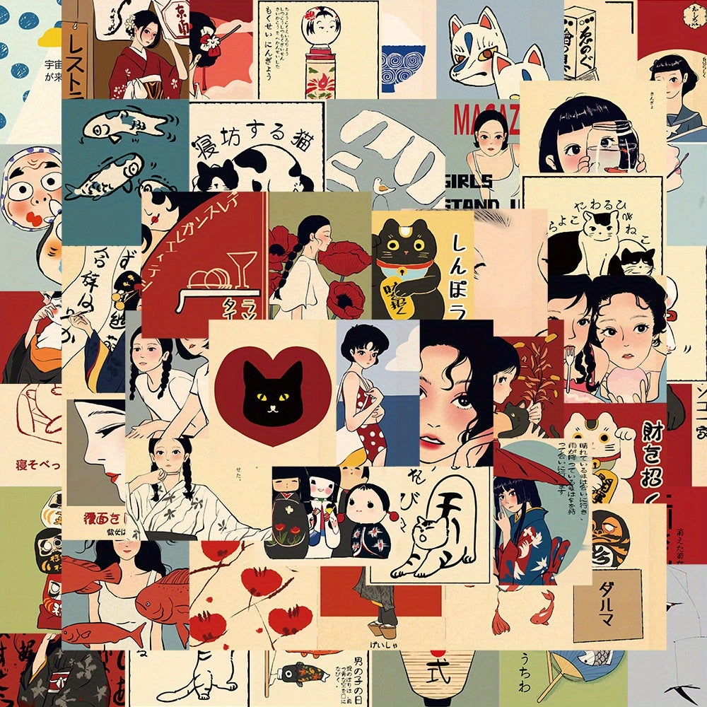 50pcs Japanese Retro Graffiti Stickers for DIY Art on Laptops, Water Bottles