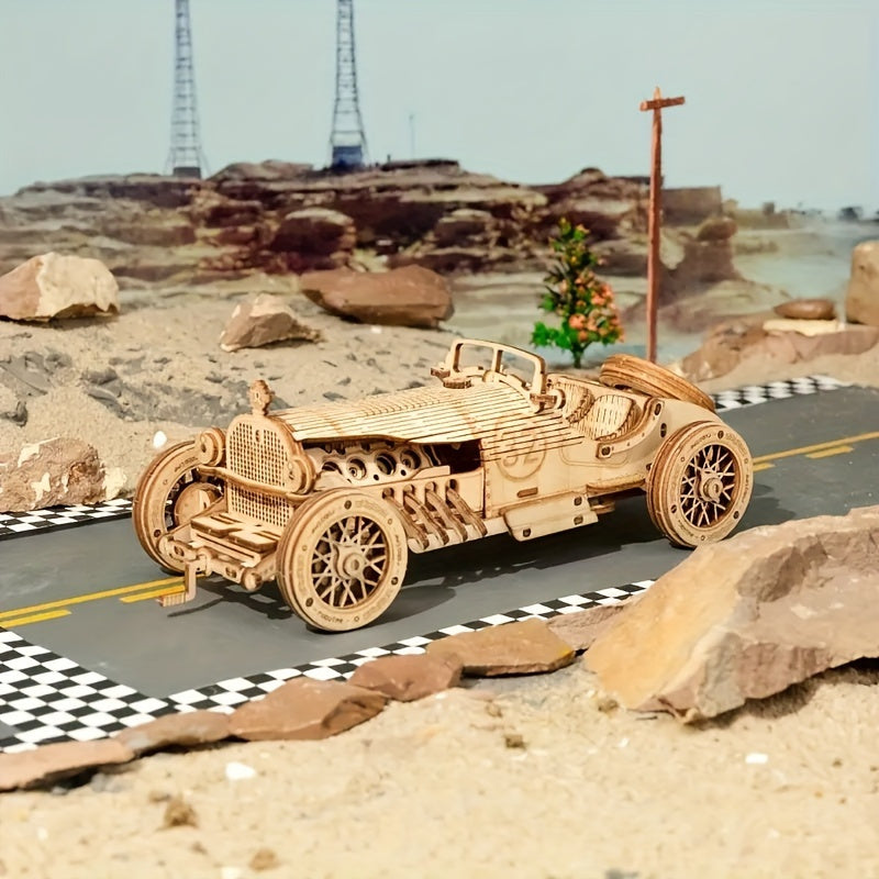 3D Wooden Mechanical Grand Prix Car Model Kit Puzzle For Adults