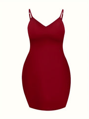 Casual Cami Dress Women's Plus Plain Backless V Neck Slight Stretch