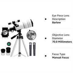 150X HD Astronomical Telescope 300mm Focal Length for Stargazing & Moon Watching