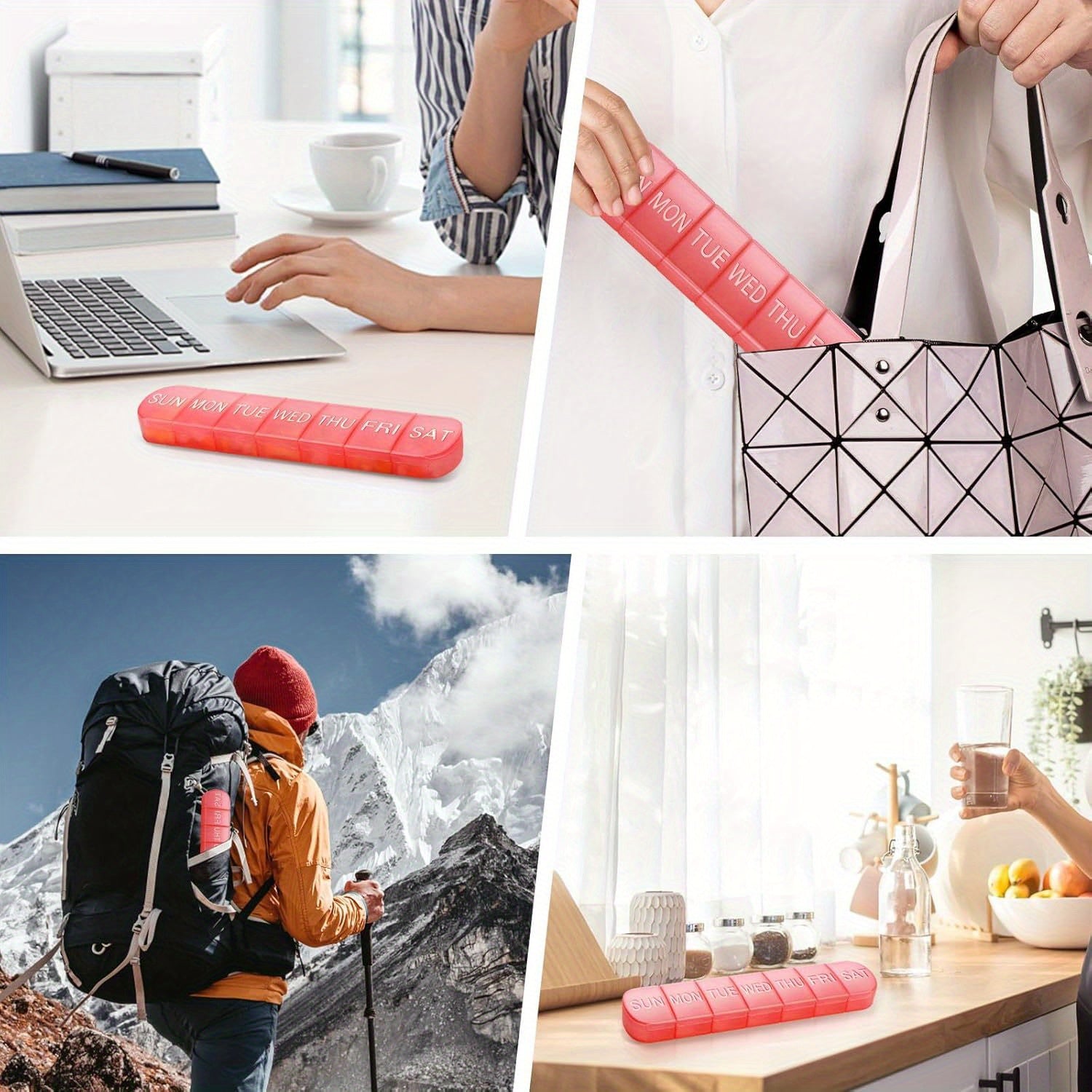 2pcs 3pcs Weekly Pill Organizer 7 Extra Large Compartments Red PPSU Material