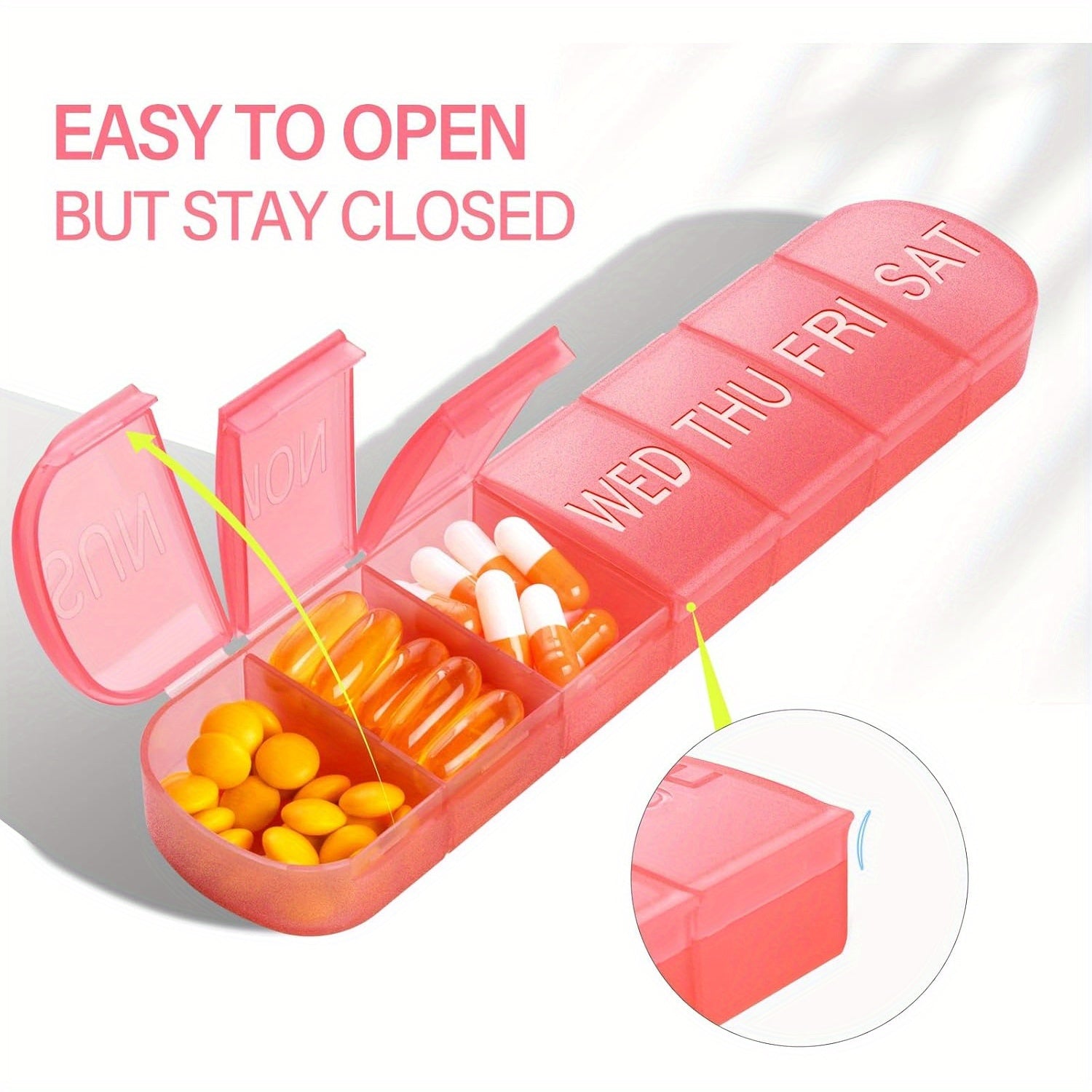 2pcs 3pcs Weekly Pill Organizer 7 Extra Large Compartments Red PPSU Material