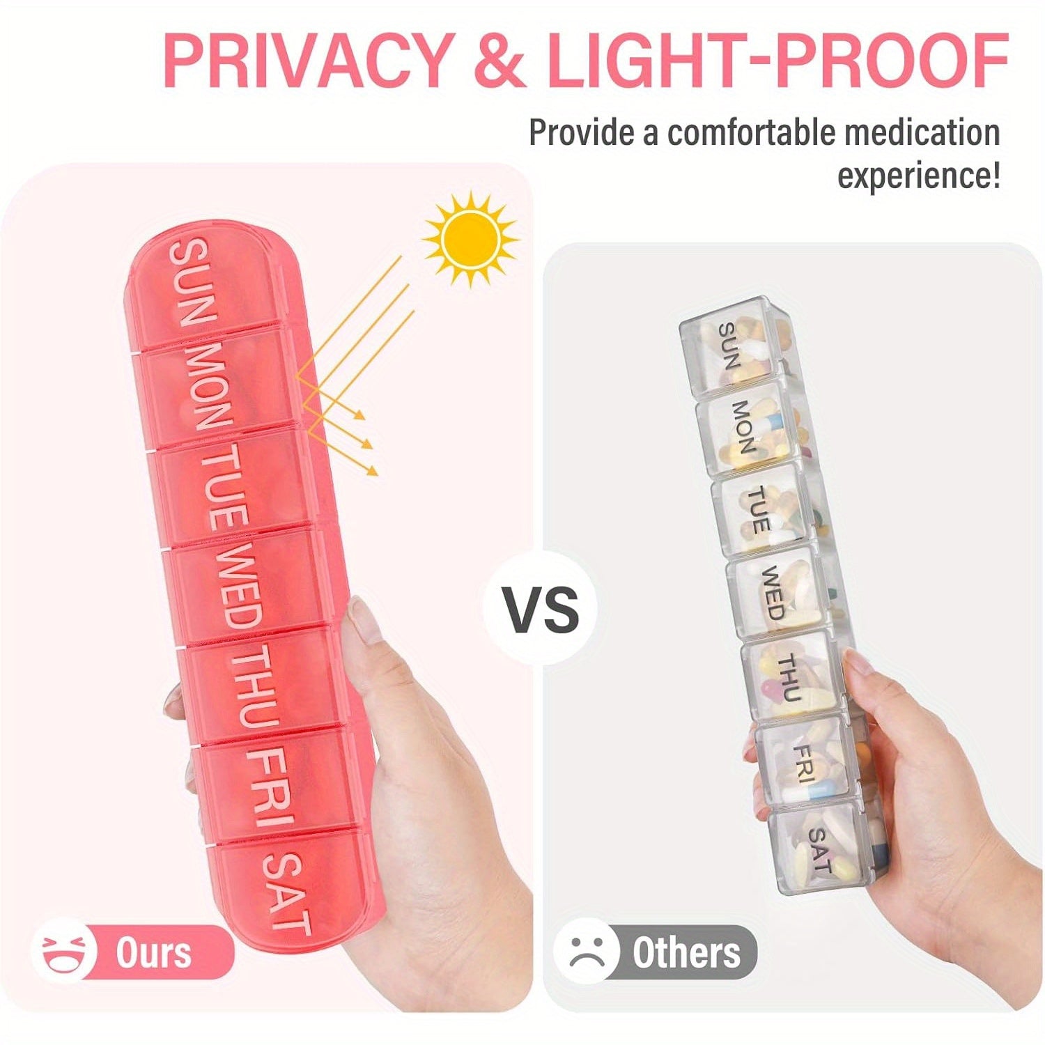 2pcs 3pcs Weekly Pill Organizer 7 Extra Large Compartments Red PPSU Material
