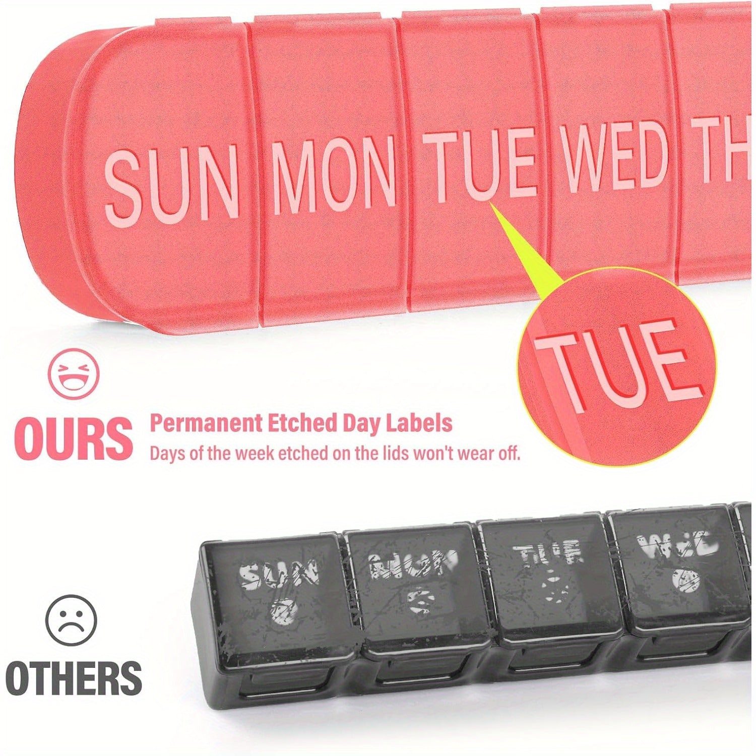 2pcs 3pcs Weekly Pill Organizer 7 Extra Large Compartments Red PPSU Material