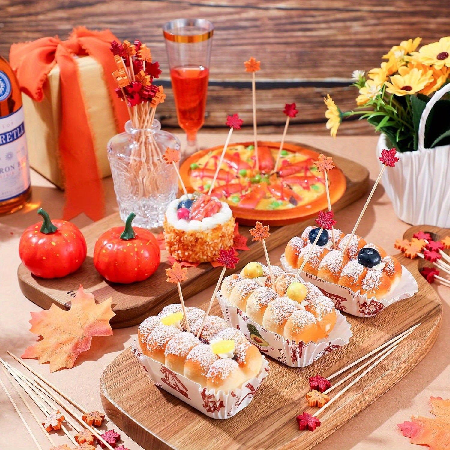 50pcs Bamboo Cocktail Picks for Drinks & Appetizers, Autumn Party Decorations