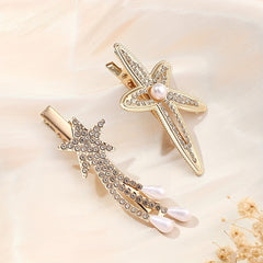 Rhinestone Starfish Hairpin Pearl Shooting Star Side Hair Clip for Women Girls