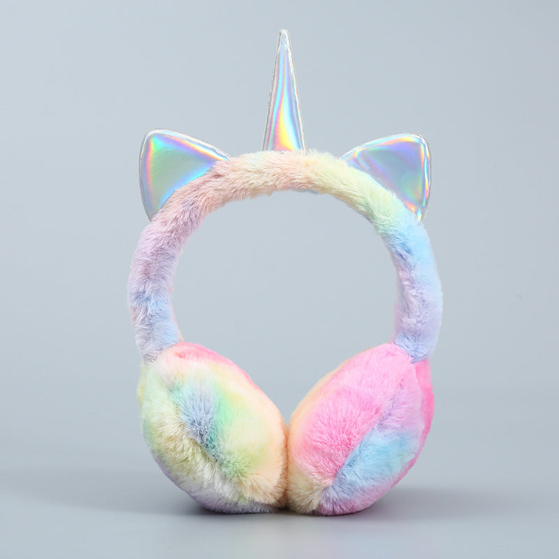 Stretchable Unicorn Ear Warmers with Rainbow Plush