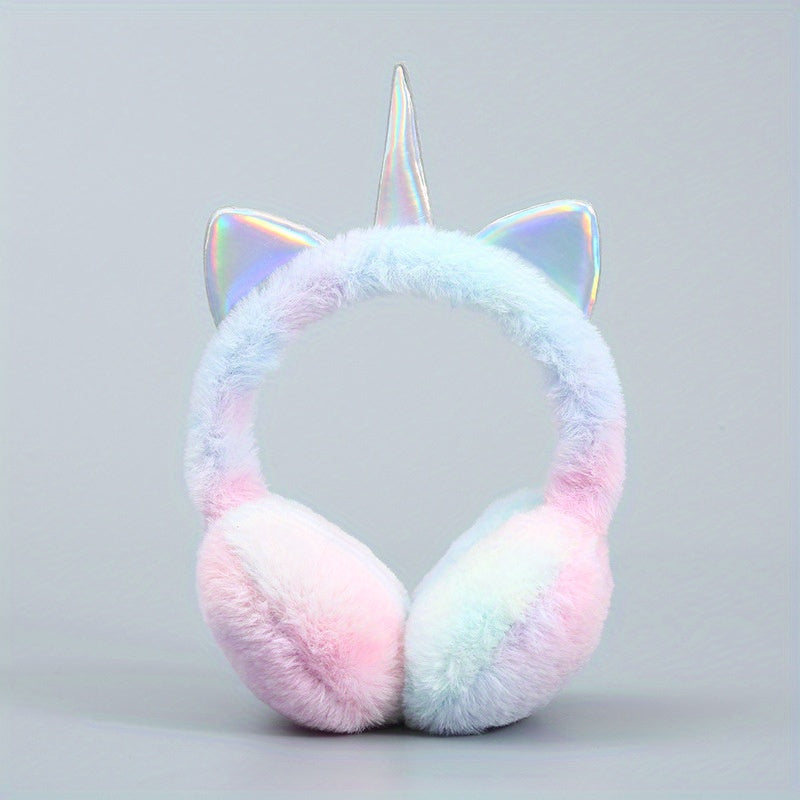 Stretchable Unicorn Ear Warmers with Rainbow Plush