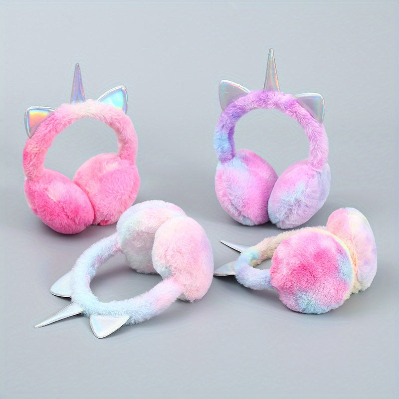 Stretchable Unicorn Ear Warmers with Rainbow Plush