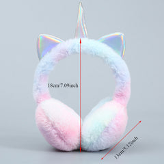 Stretchable Unicorn Ear Warmers with Rainbow Plush