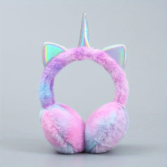 Stretchable Unicorn Ear Warmers with Rainbow Plush