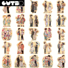 French Vintage Romantic Couple Artistic Stickers 50 Pack PVC Material