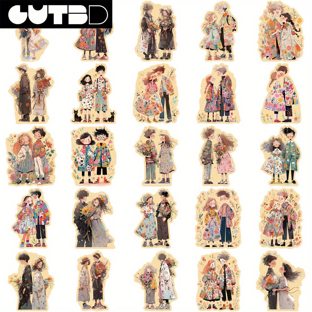 French Vintage Romantic Couple Artistic Stickers 50 Pack PVC Material