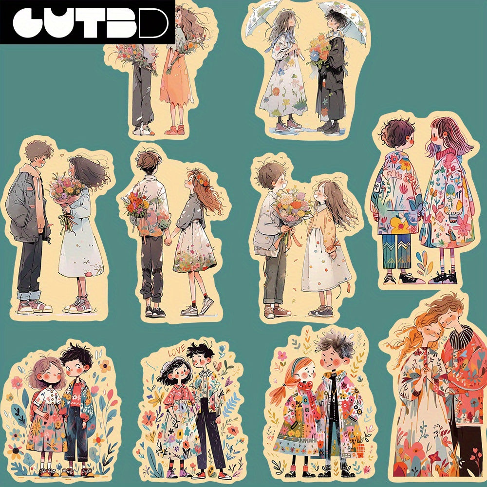 French Vintage Romantic Couple Artistic Stickers 50 Pack PVC Material