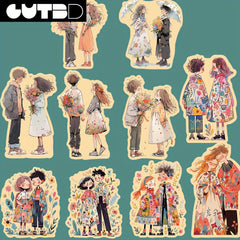 French Vintage Romantic Couple Artistic Stickers 50 Pack PVC Material