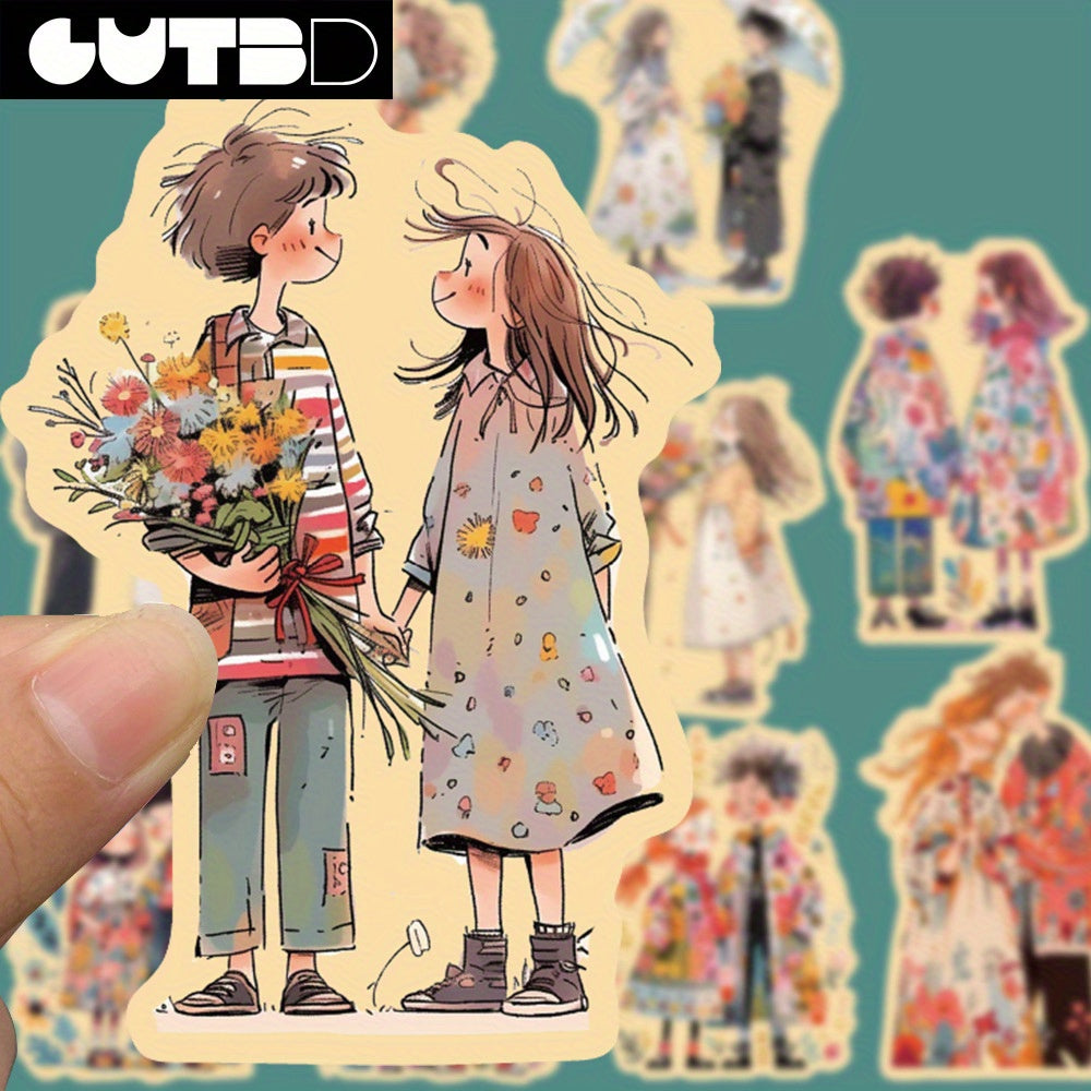 French Vintage Romantic Couple Artistic Stickers 50 Pack PVC Material