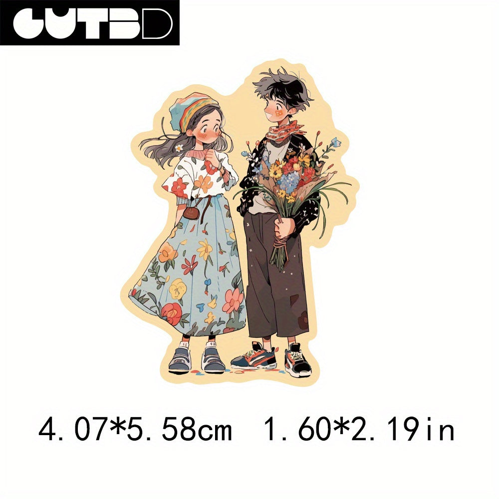 French Vintage Romantic Couple Artistic Stickers 50 Pack PVC Material