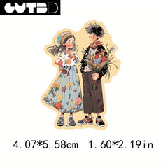 French Vintage Romantic Couple Artistic Stickers 50 Pack PVC Material