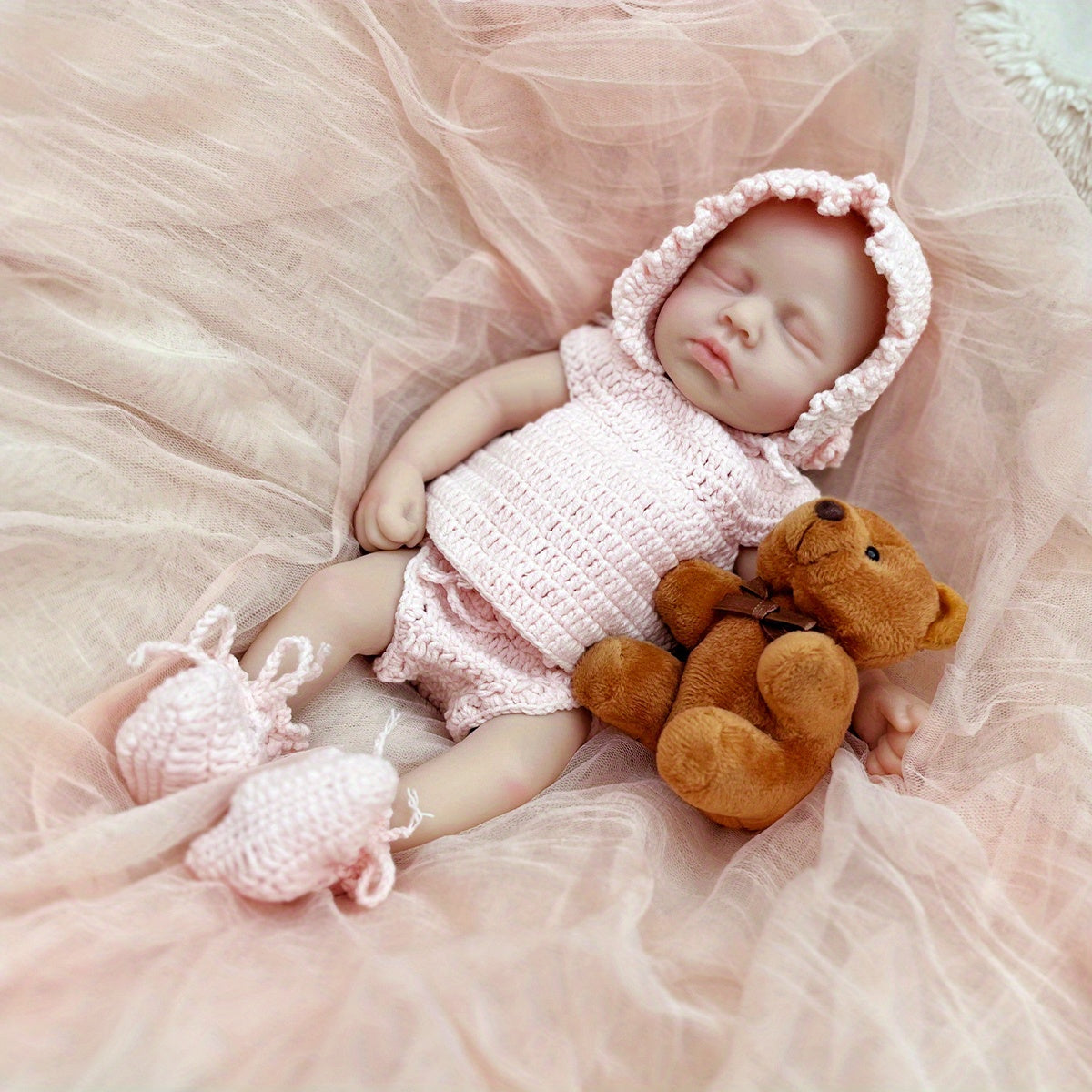 12 Inch Silicone Female Doll in Pink Sweater Complete Accessories