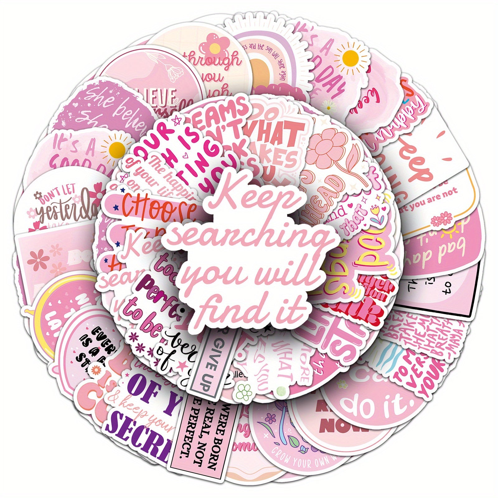 Pink Inspirational Stickers 50 Pack Motivational Quotes Decals Cute Phrases