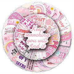 Pink Inspirational Stickers 50 Pack Motivational Quotes Decals Cute Phrases