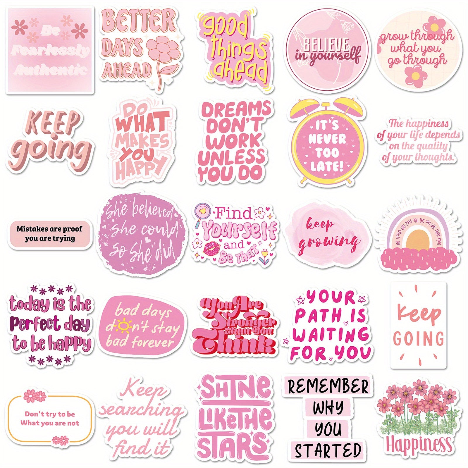 Pink Inspirational Stickers 50 Pack Motivational Quotes Decals Cute Phrases