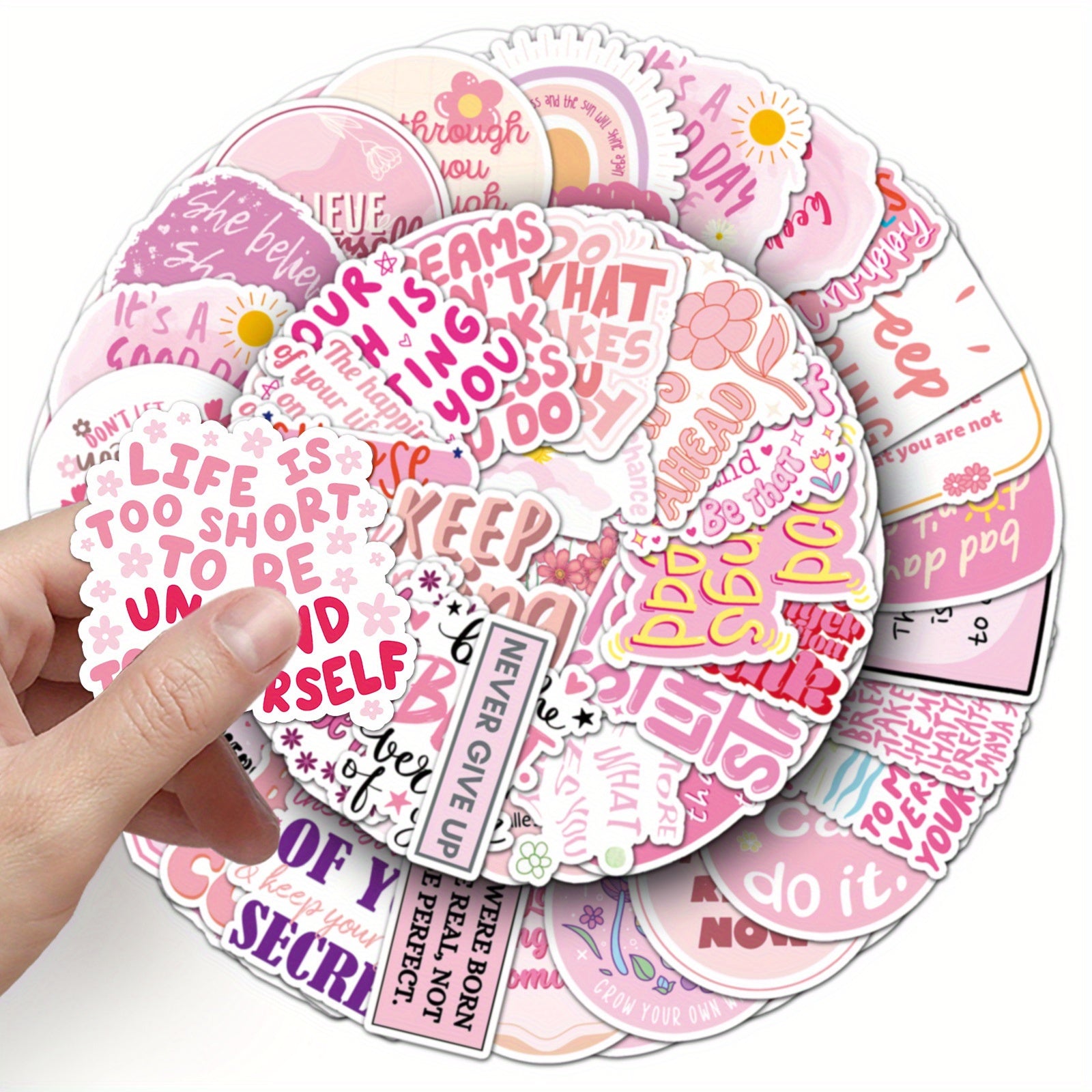 Pink Inspirational Stickers 50 Pack Motivational Quotes Decals Cute Phrases