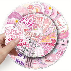 Pink Inspirational Stickers 50 Pack Motivational Quotes Decals Cute Phrases