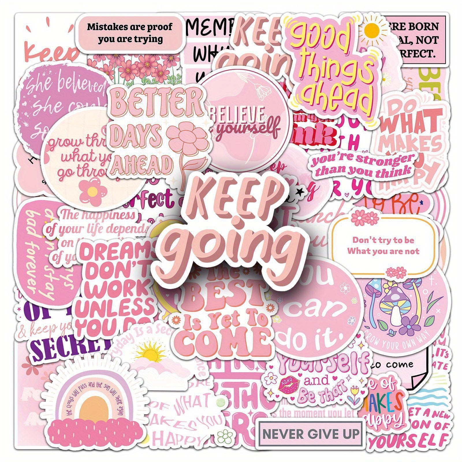 Pink Inspirational Stickers 50 Pack Motivational Quotes Decals Cute Phrases