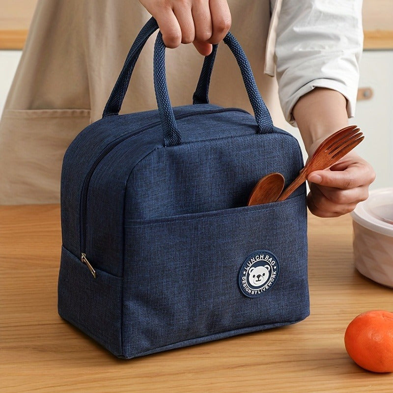 Bear Pattern Insulated Lunch Bag Waterproof Oxford Fabric for School & Office