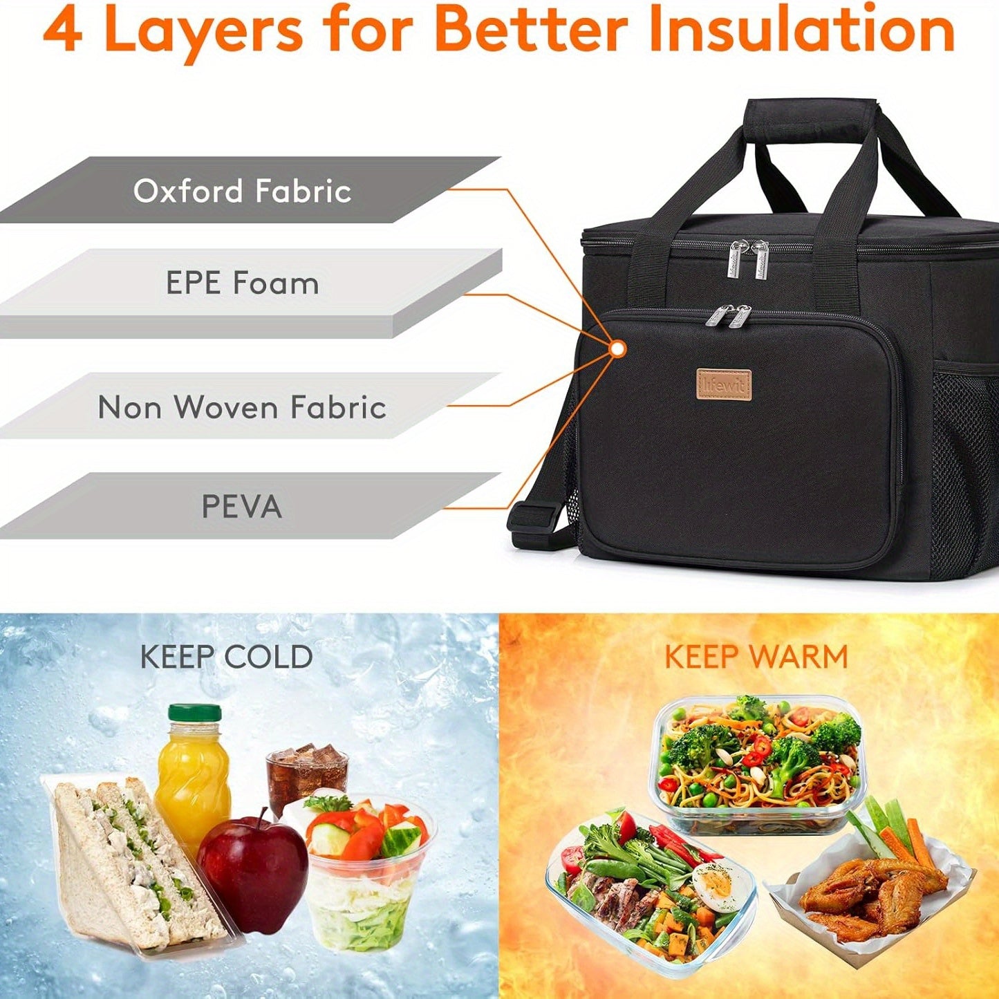 Insulated Cooler Bag Leakproof Portable for Office & Outdoor